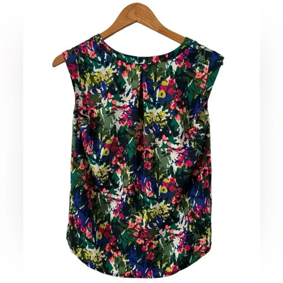 J Crew Vibrant Womens Multi Floral Sleeveless Split Neck Tank Preppy Blouse Sz 2 - Picture 3 of 7
